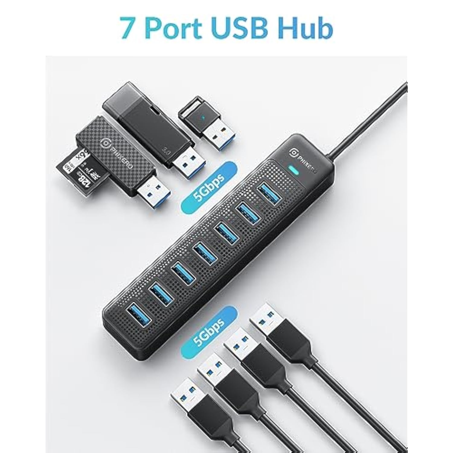 7-Port Usb 3.0 Hub With Usb C Power Port, Usb Hub 3.0 Multi Usb Port Hub, Port