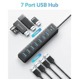 7-Port Usb 3.0 Hub With Usb C Power Port, Usb Hub 3.0 Multi Usb Port Hub, Port