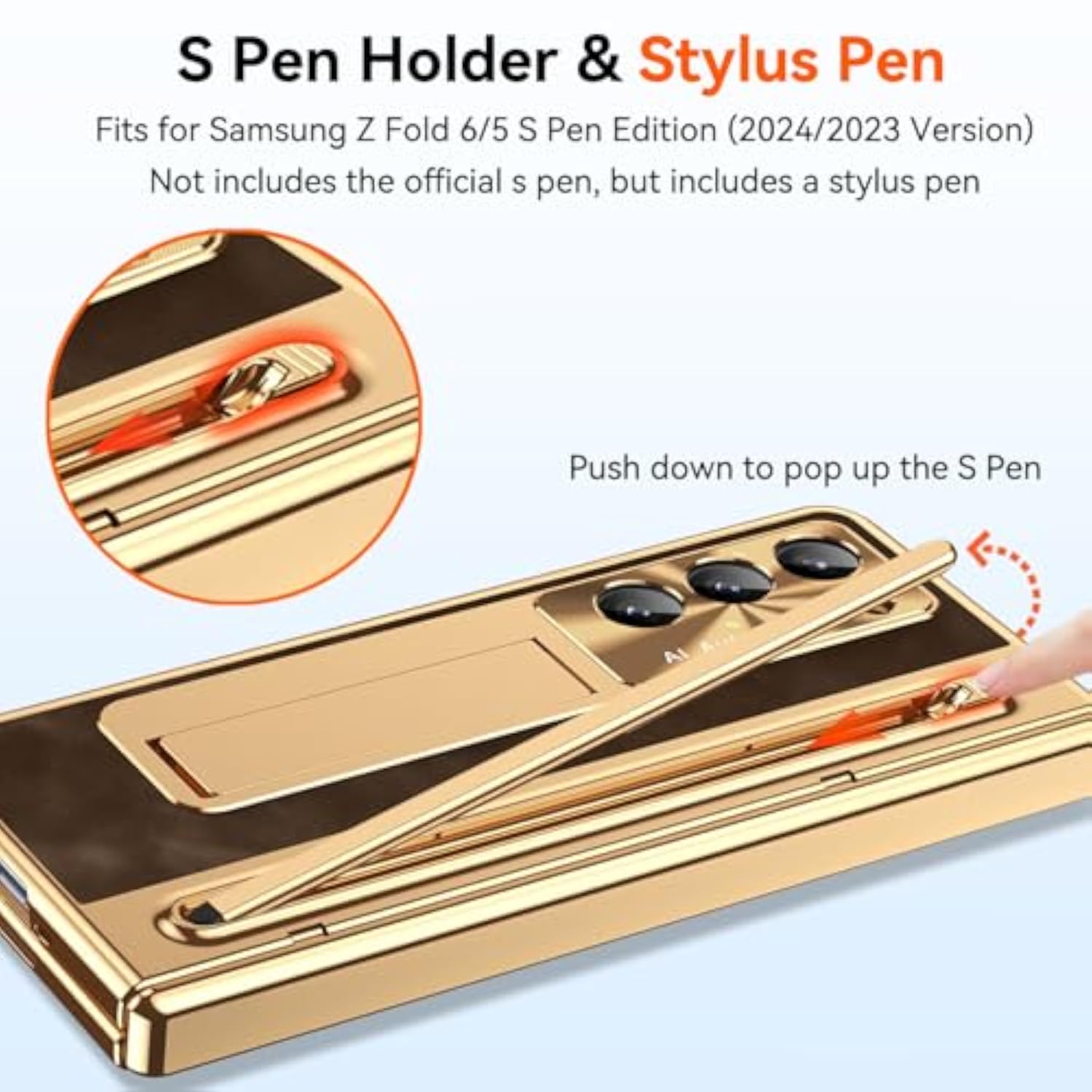 Samsung Galaxy Z Fold 7 Case with S Pen Holder & Slim Stylus, Fold7 PU Leather Phone Case with Kickstand Built in Screen Protector Camera Protector Protective Cover for Z Fold7 Gold and Coffee