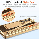 Samsung Galaxy Z Fold 7 Case with S Pen Holder & Slim Stylus, Fold7 PU Leather Phone Case with Kickstand Built in Screen Protector Camera Protector Protective Cover for Z Fold7 Gold and Coffee