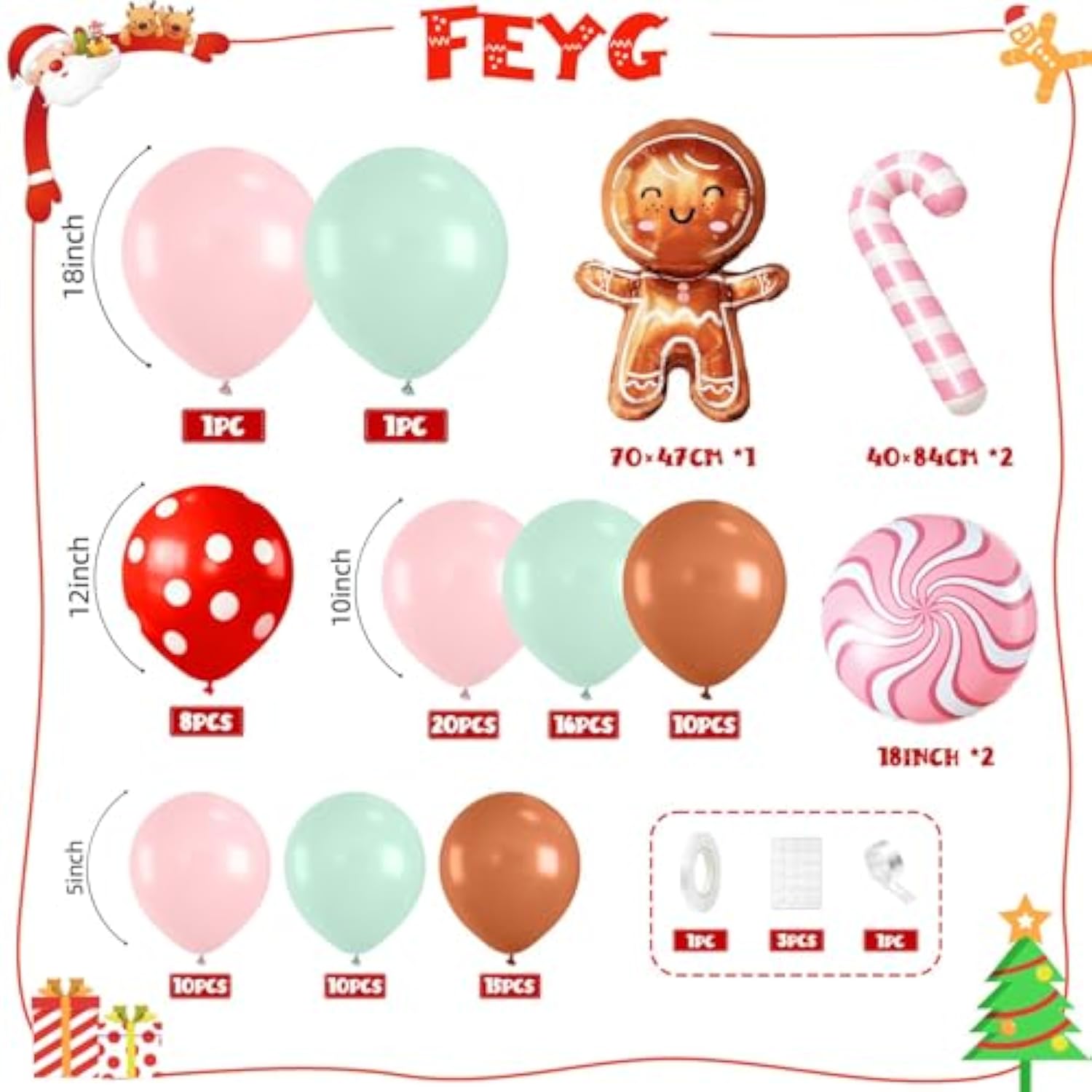 Christmas Balloon Garland Kit with Gingerbread Man and Pastel Balloons