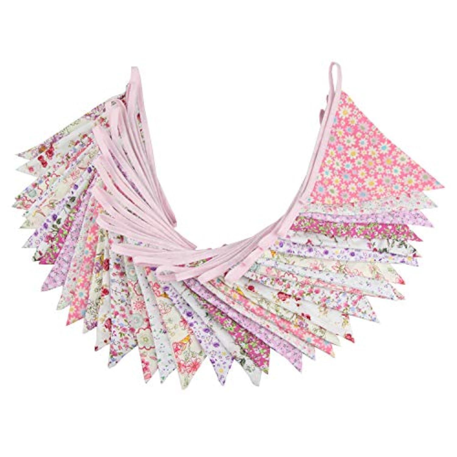 Pink Triangle Bunting Banner: 36 Cotton Flags, Party Wedding Decor