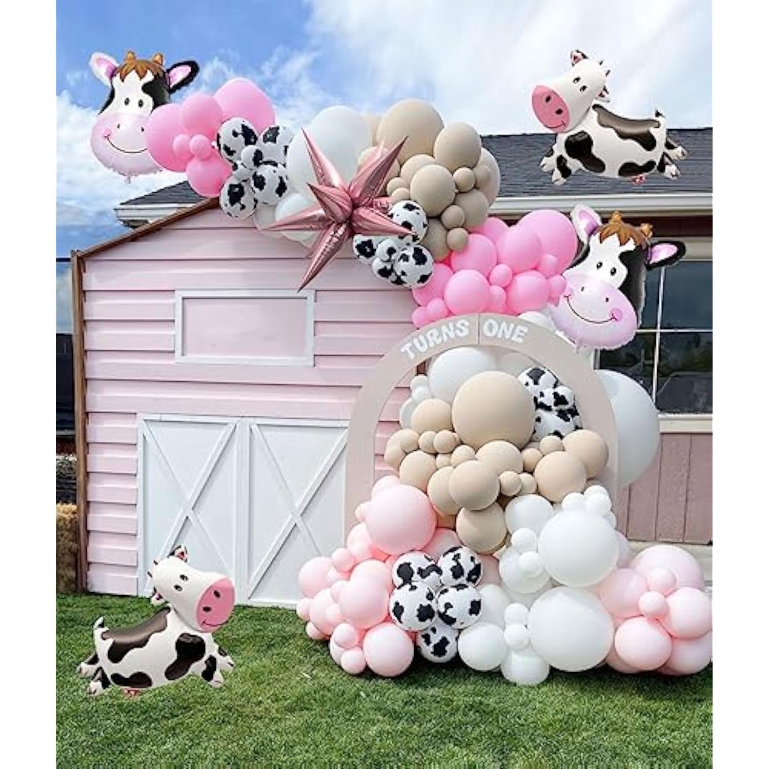 145 PCS Pink Cow Balloon Garland Kit for Cowgirl & My First Rodeo Party Decor