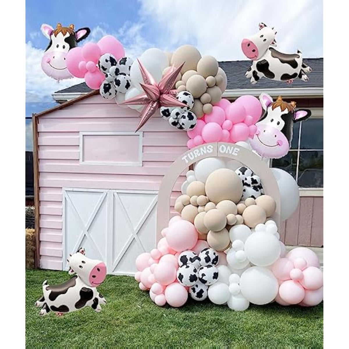 145 PCS Pink Cow Balloon Garland Kit for Cowgirl & My First Rodeo Party Decor