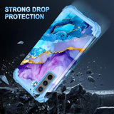 Compatible With Galaxy S22 5G Case,Floral Three Layer Heavy Duty Sturdy Shockproof Full Body Protective Cover Case For Samsung Galaxy S22 5G,Light Blue