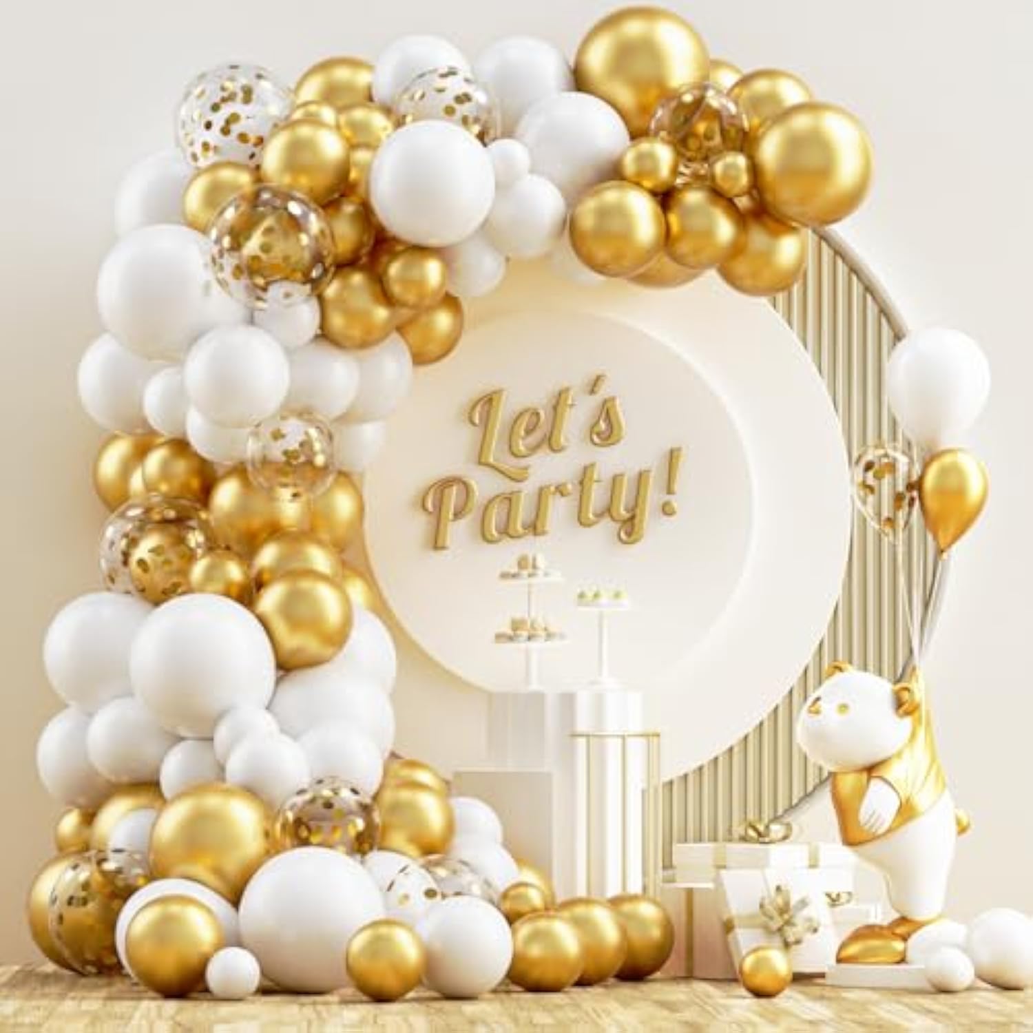 White and Gold Balloon Garland Kit 120pcs Metallic Confetti for Party Decorations
