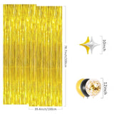 Diy Gold Foil Party Backdrop Kit – 2 Gold Rain Curtains With Black/Gold Balloons & Garland Chain, Easy Peel-&-Stick Party Decor For Birthdays & Holidays