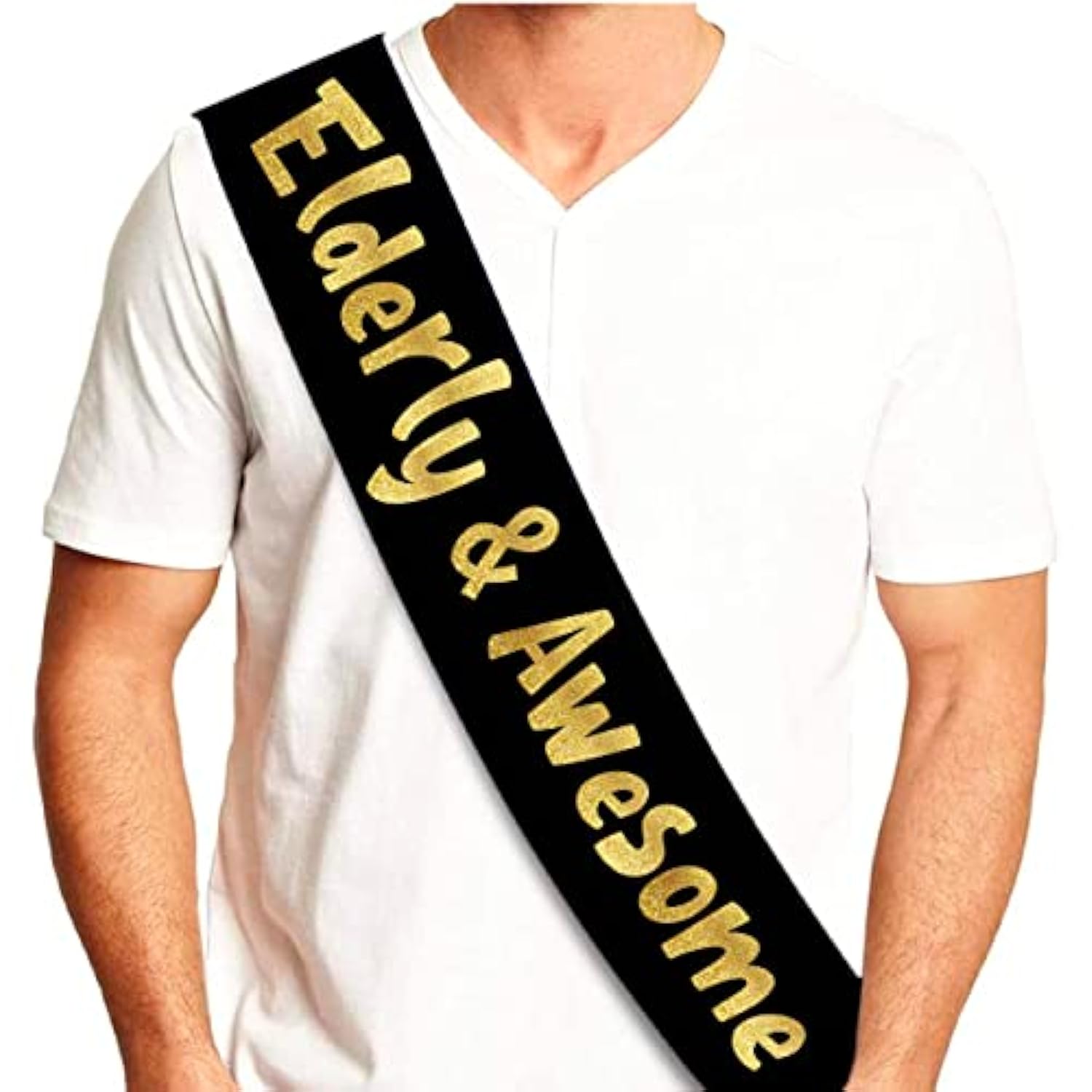 Elderly And Awesome Glitter Sash - Funny Birthday Party Sash For Him Or Her - Retirement Decorations, Supplies And Gifts