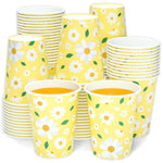 Yellow Daisy Paper Cups, 100 Pack - Yellow & White Daisy Flower Disposable Party Cups For Girls Birthday, Baby Showers, Weddings, Picnics & Summer Parties, 9 Oz