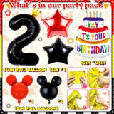 132Pcs Oh Twodles Birthday Party Supplies Boy, Red Mouse 2Nd Birthday Decorations Supplies, Balloons Arch Banner Backdrop Tablecover Cake Topper For Black Mouse Themed Boy 2 Years Old Birth Party