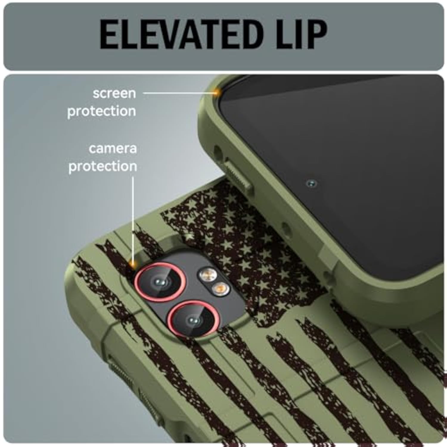Nakedcellphone Case for Galaxy XCover 7 Pro, Rugged Shield Protective Cover for Samsung XCover7 Pro Phone (2025, SM-G766) - Army Green Rugged USA Flag
