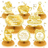 Retirement Honeycomb Centerpieces with 8 Table Toppers & Paper Clips Large Gold White Double Sided Cardstock Happy Farewell Party Decorations Going Away Supplies for Women Men Coworker Boss