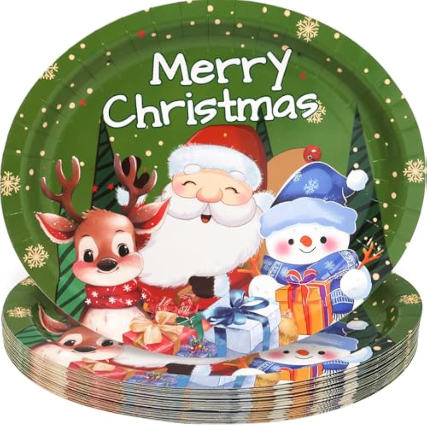 Christmas Oval Paper Plates Santa Snowman Holiday Serving Plates Disposable Merry Christmas Platters For Dinnerware Party Trays Supplies 24 Pcs 10" X 12"