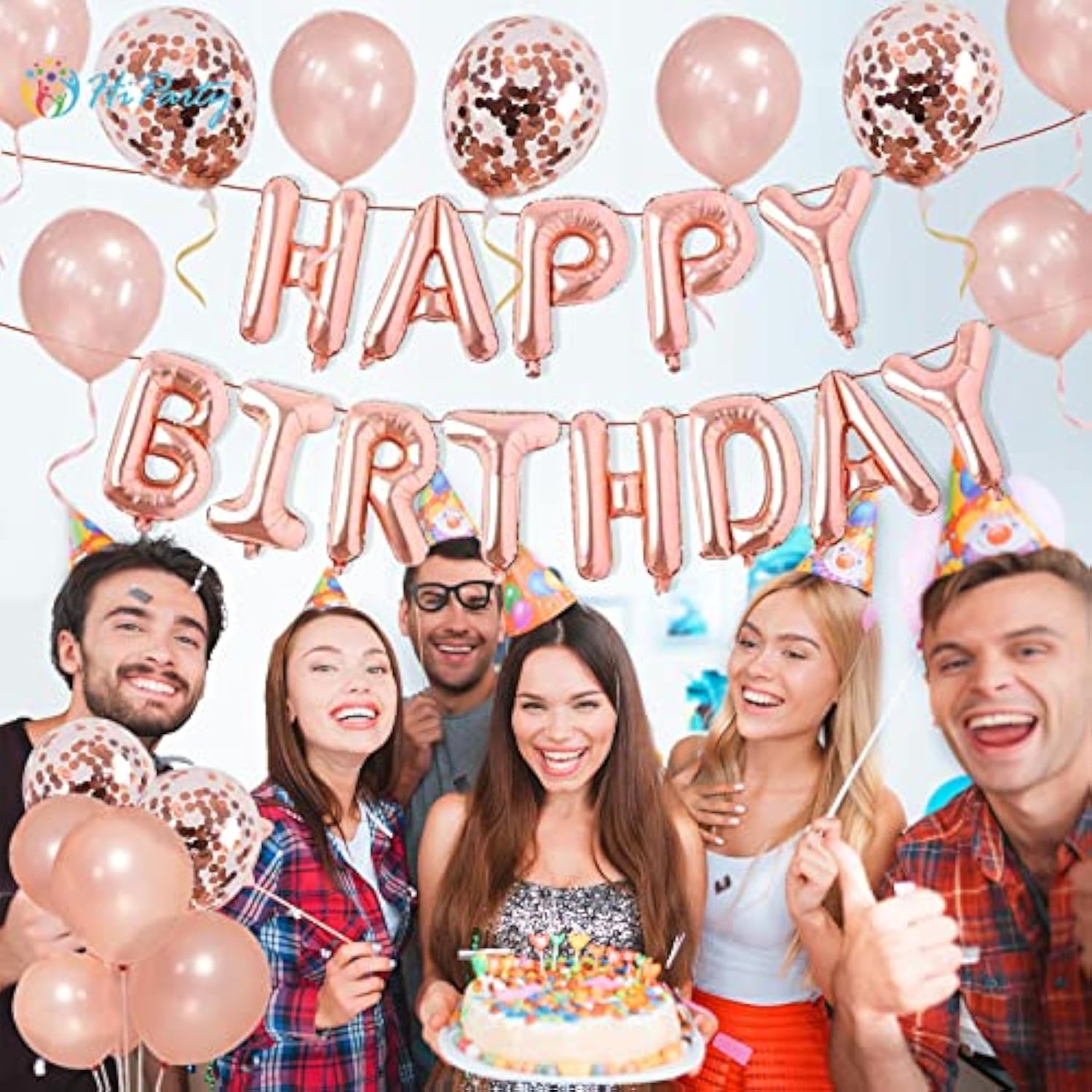 30Pcs Pink Rose Gold Birthday Decorations, 3D Mylar Foil Happy Birthday Banner And Confetti Latex Balloons, Ecofriendly Party Decorations Supplies For Kids Girls Women Birth Party Favors