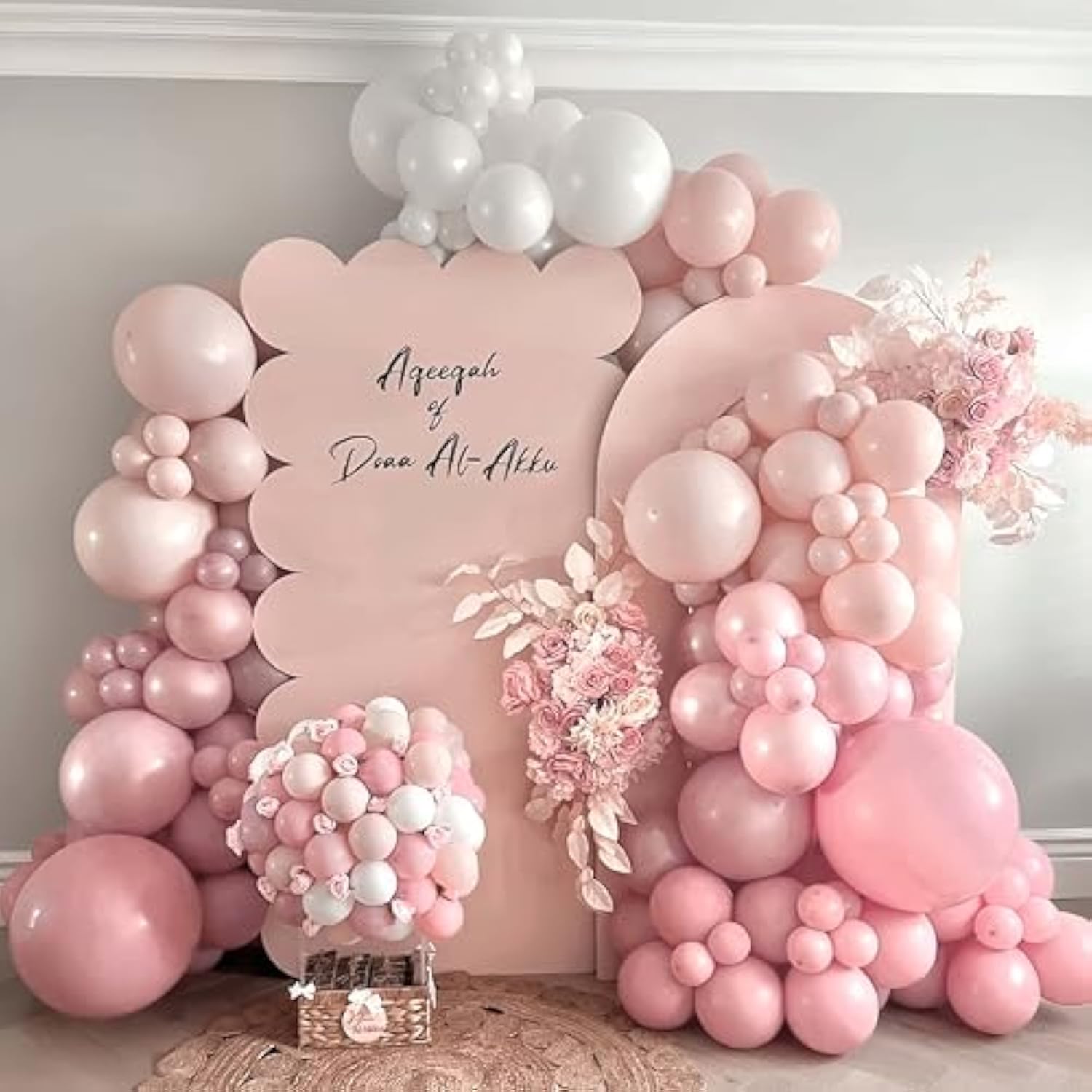 134 PCS Pastel Pink & White Balloon Arch, Coquette Bow Garland for 1st Birthday