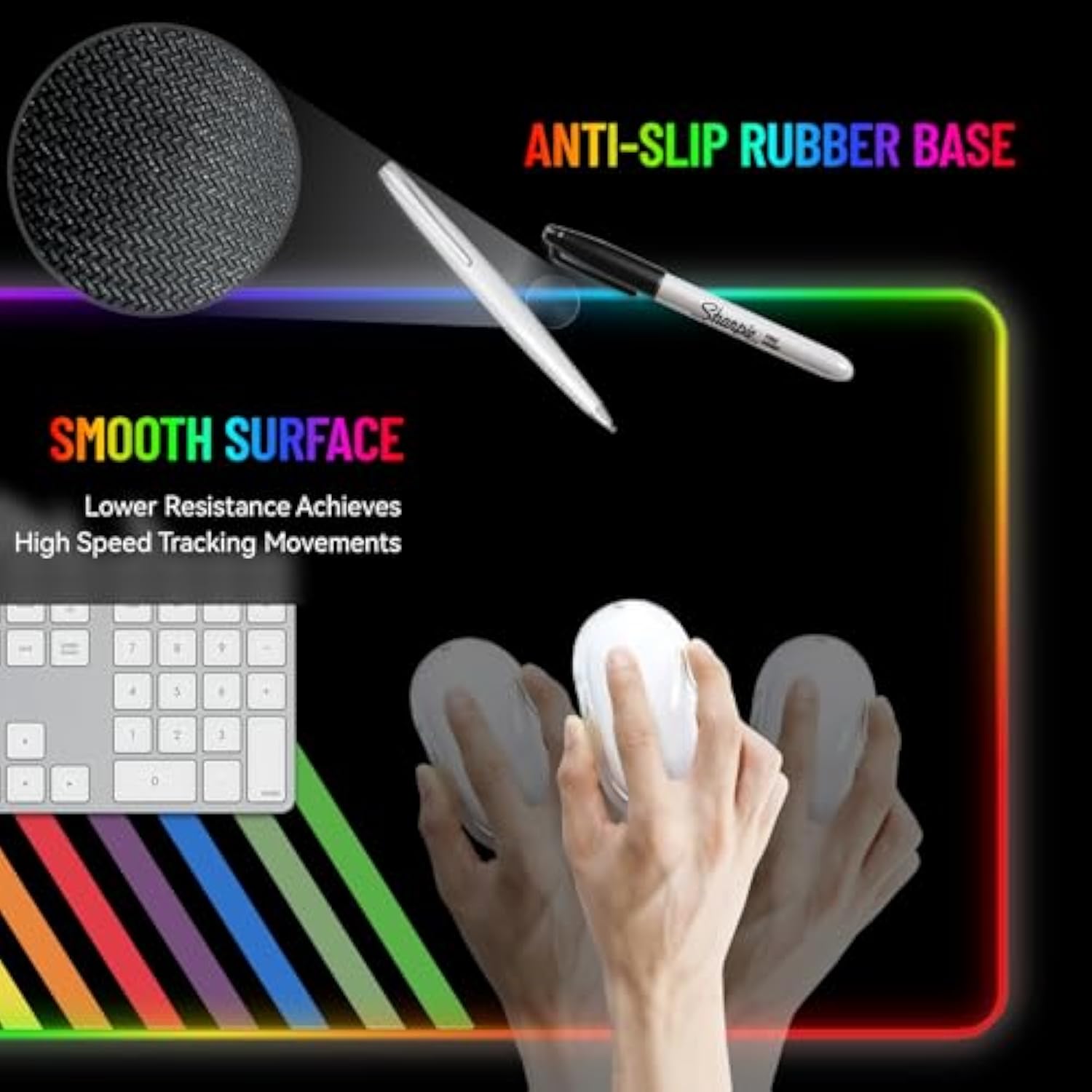 Rgb Mousepad Led Desk Mat Gaming Large Keyboard Cute Desktop Computer Laptop 14 Light Xxl Long Giant Big Cool Modern Design Unique For Men Boys Gamer Oversized Wide 30X12'' Mousepad, Space