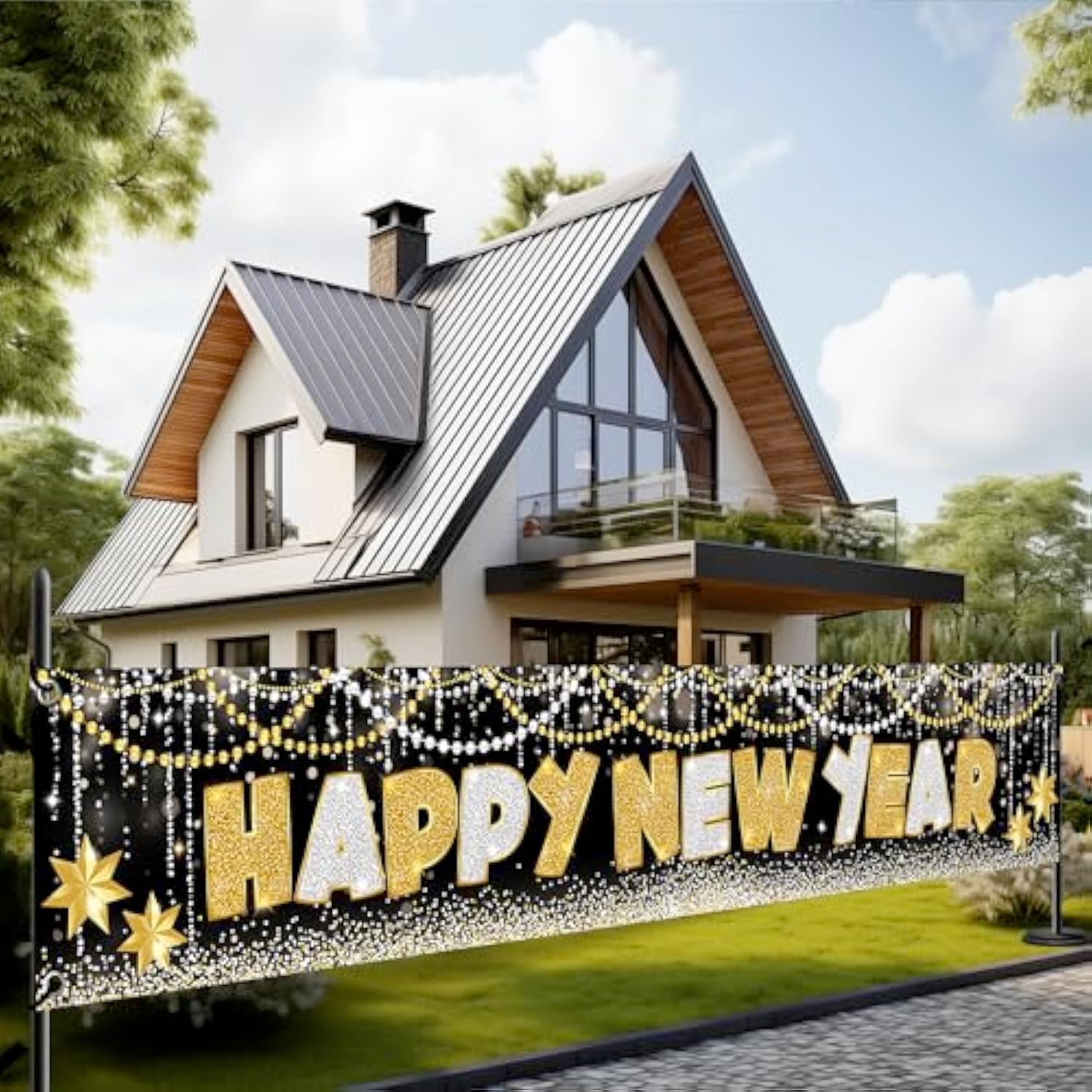 2026 Happy New Year Extra Large Yard Banner 120x20 Inch for Party Decor