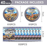 40Packs Monster Truck Party Supplies Plates + Napkin Monster Truck Birthday Party Decorations
