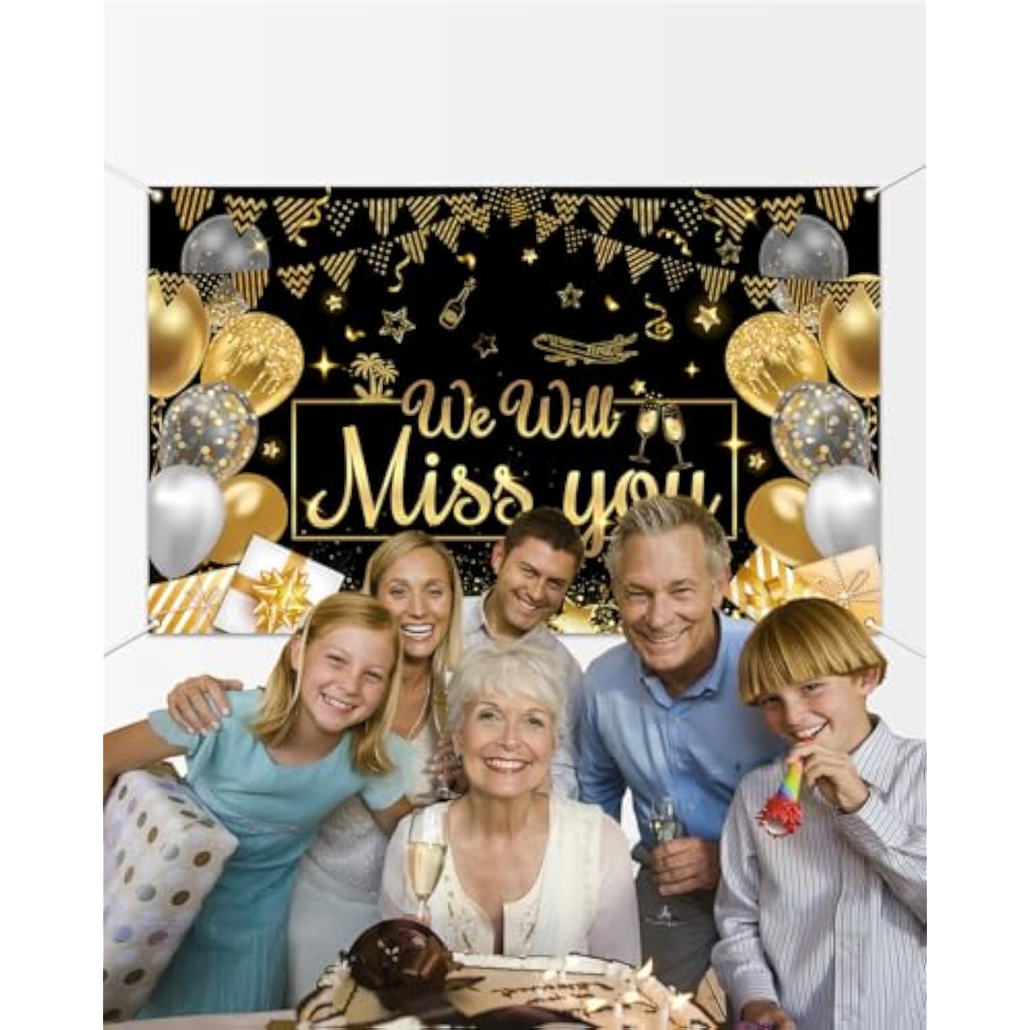 We Will Miss You Black Gold Farewell Backdrop 70.8×43.3 Inch