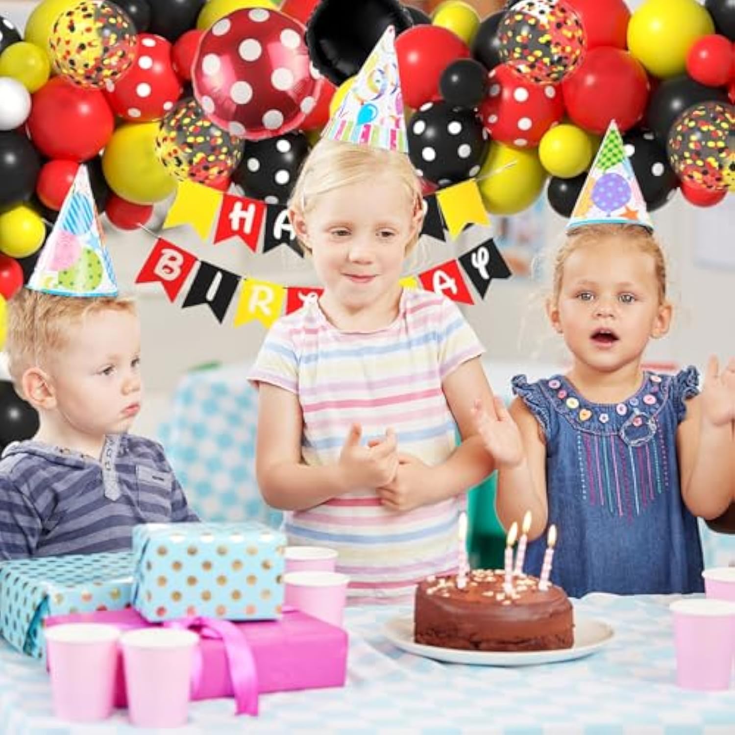 Red, Black, Yellow Balloon Garland Arch Kit, 110Pcs Cartoon Mouse Party Decor