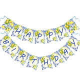 Lemon Happy Birthday Banner Blue Girls Birthday Flag Summer Theme Party Signs Baby Shower Decorations Supplies For Women 13 Pcs