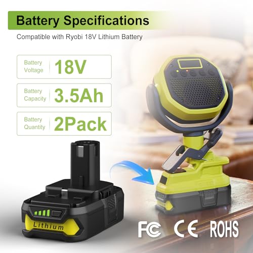 2Pack 18V Replacement Battery For Ryobi 18V Lithium Battery 3.5Ah P102 P103 P105 P107 P108 P109 With P117 Ryobi Battery Charger