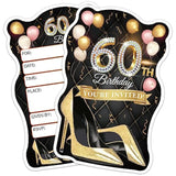 20 Pcs Pink Balloons & Black Golden High Heels Shaped Fill-In Invitations Cards With Envelopes, Funny 60Th Birthday Party Happy 60 Year Old Birthday Invites For Women Lady Wife Mom Adults