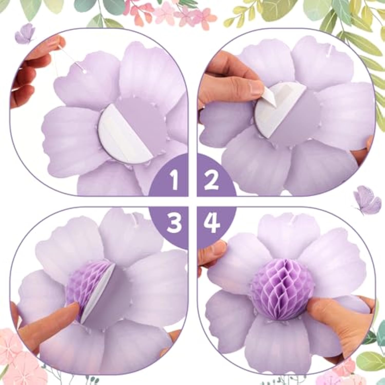 9Pcs Paper Flowers Party Decorations,Pastel Honeycomb Butterfly Party Decoration,Fairy Birthday Party Decoration For Garden Tea Party Floral Baby Shower.