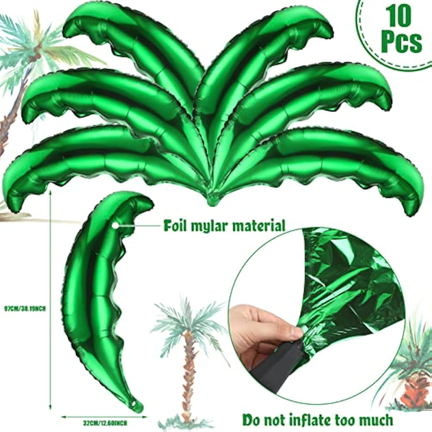 100Pcs Tropical Party Balloon Set – Palm Leaf & Coconut Balloons for Luau, Birthday, Shower