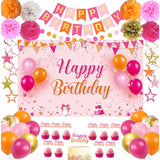 Pink & Orange Birthday Décor Set with Banner, Balloons & Party Accessories