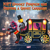10FT Long Halloween Inflatables Built-in LED Light Pumpkin-Headed Horse Carriage, Giant Halloween Decorations Outdoor Blow Up Yard Decorations Spooky Ghost Carriage Halloween Blowups for Lawn Party