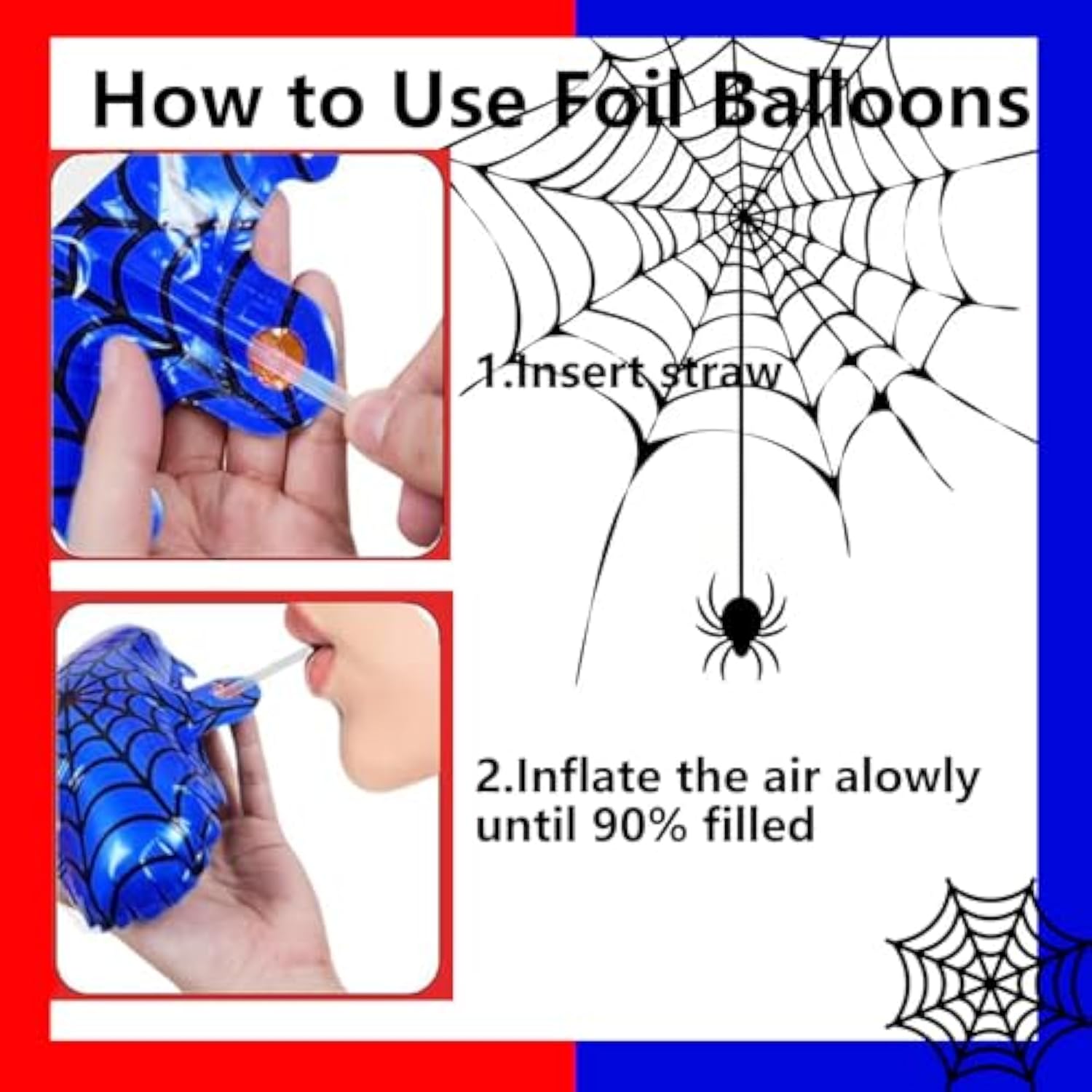 10Pcs 40 Inch Spider Theme Number 4 Foil Balloons Birthday Decoration Cartoon Hero Red And Blue Spider Web Design For Kids Large Mylar 4Th Number Balloon Cartoon Party Birthday Supplies