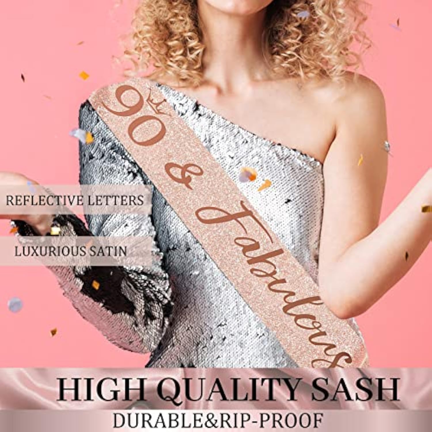 90Th Birthday Decorations Party Set For Women, Rose Gold 90 Birthday Banner And Tablecloth, 90 & Fabulous Sash And Tiara, 1Pc Happy 90Th Birthday Cake Topper, Pink Gold 90 Number Balloons