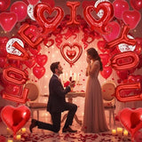 Valentines Day Decorations Set,Happy Anniversary Decorations Romantic with I love you balloons,love decorations,Rose Petals and Heart Balloons,Anniversary Balloons for Weddings (Hollow)