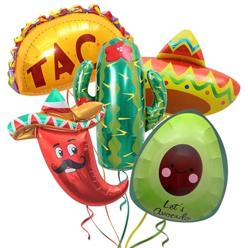 5Pcs Cinco de Mayo Balloons, Mexican Fiesta Balloons
