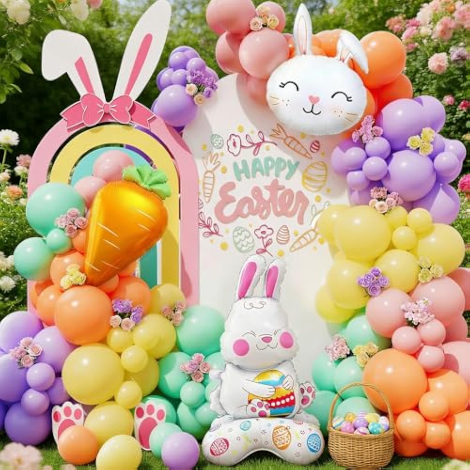 Easter Balloon Arch Kit, 171Pcs Pastel Balloon Garland With Bunny & Carrot Foil Balloons, Spring Bunny Balloons For Easter Party Decorations