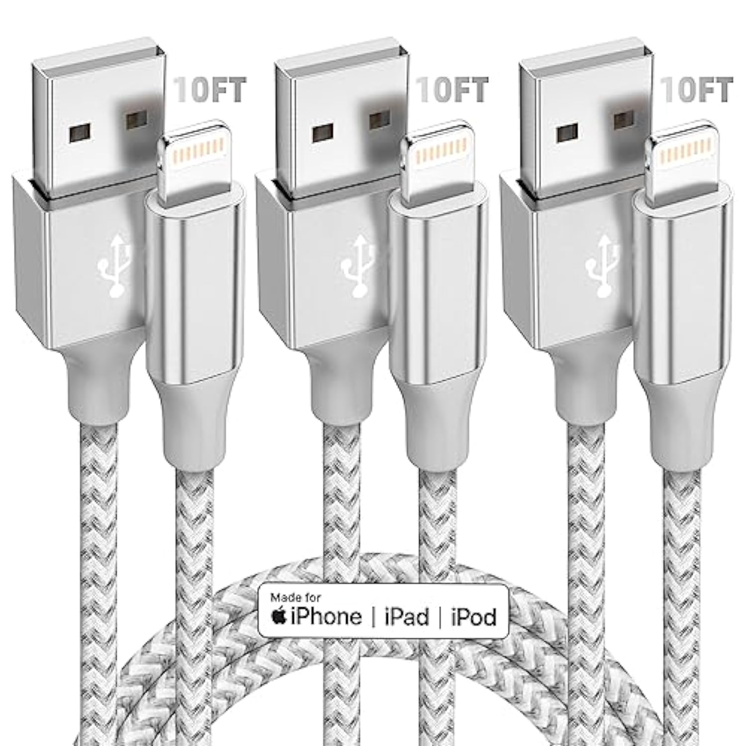 10FT Long Cable Compatible with iPhone 13/12/11 Pro Max/XS MAX/XR/XS/X/8/7/Plus/6S - 3 Pack