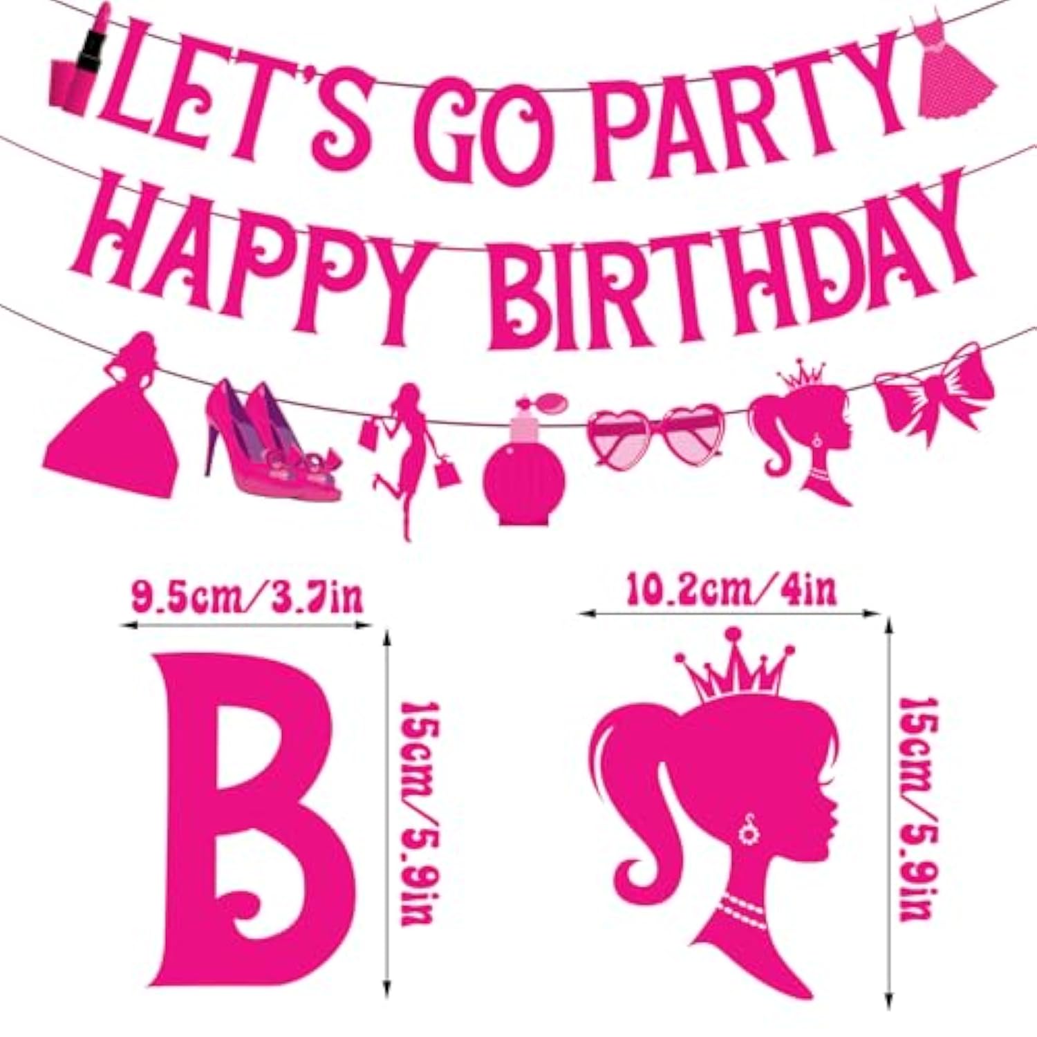 Hot Pink “Let’s Go Party” Birthday Banner for Women & Girls