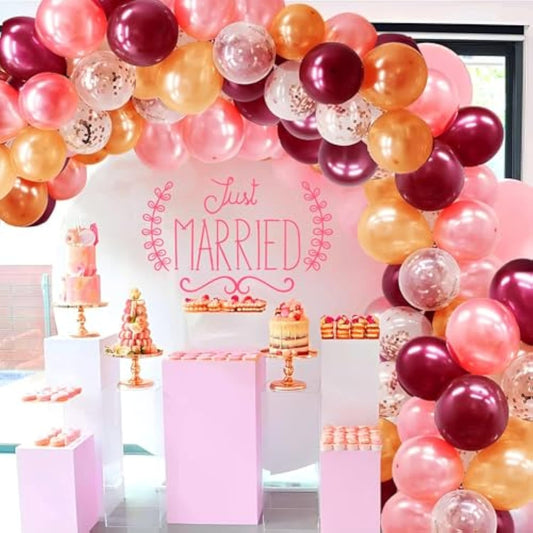 Rose Gold Balloons Burgundy Balloons Kit, 62Pcs Burgundy Rose Gold Confetti Latex Balloons For Women Girl Baby Shower Wedding Birthday Party Decorations, 12 Inch