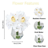 Bathroom Artificial Flowers With Small Vase - Real Touch Silk Fake Magnolia + Hydrangea Flowers Arrangemets In Glass Vase With Faux Water For Home Office Decor