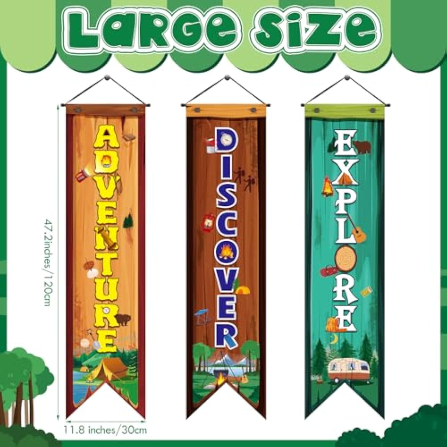 3 Pcs Camping Banners Party Decorations Camping Porch Sign Camper Adventure Door Banners Wall Decor For Camper Adventure Theme Birthday Celebrating Baby Shower Classroom Decorations
