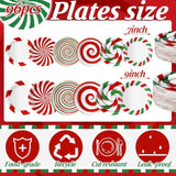 96 Pcs Christmas Candy Paper Plates 7 Inch Disposable Peppermint Dinner Plates For Xmas Birthday Party Table Decoration Supplies