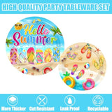 Beach Plates And Napkins Sets Beach Party Supplies, Flip-Flops Summer Plates And Napkins With Cups Forks And Knives Hawaiian Luau Tableware Tropical Party Supplies For Birthday Baby Shower, Serve 24