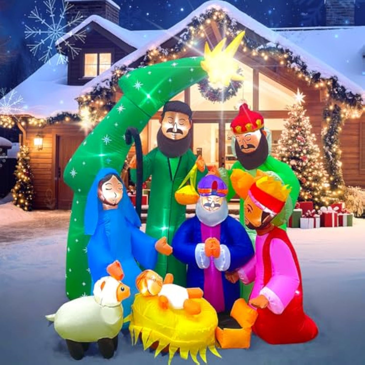 Christmas Inflatable Ouddoor Decorations, 7Ft Inflatables Nativity Scene, The Birth Of Jesus Christmas Blow Ups Yard Dec