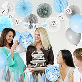 Baby Shower Decorations For Boy, It’S A Boy Banner With Paper Fan Tissue Pompoms Honeycomb Ball Party Balloons Foil Tassel, Blue And Grey It’S A Boy Baby Shower Decorations