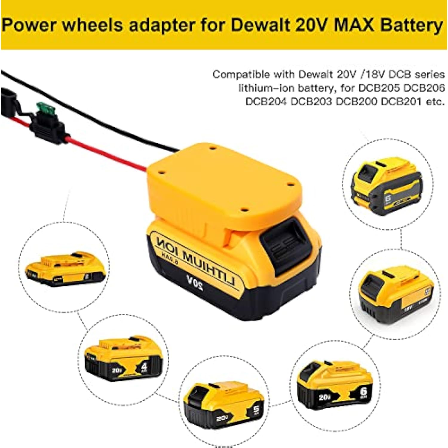 2 Packs Power Wheel Battery Adapter For Dewalt 20V Max Lithium Battery Dcb205 Dcb206 Converter Kit With Fuses & Wire Terminals, Power Connector For Diy Rc Car Toys, E-Bike, Robotics And Rc Truck