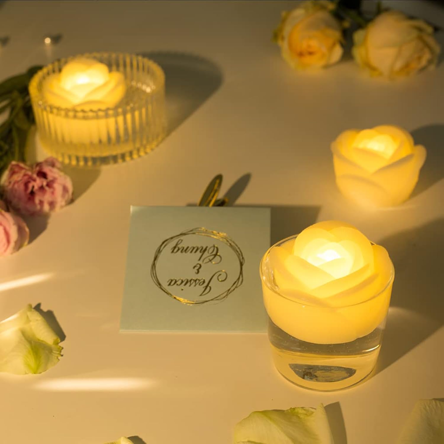 Floating Candle Flicker Wax Led Floating Candles Flameless Batteries Power Tea Lights Water Activated For Wedding Home Party Centerpiece Vases Bath Outdoor Pool Pond Decor (12 Pack, Warm White-Rose)