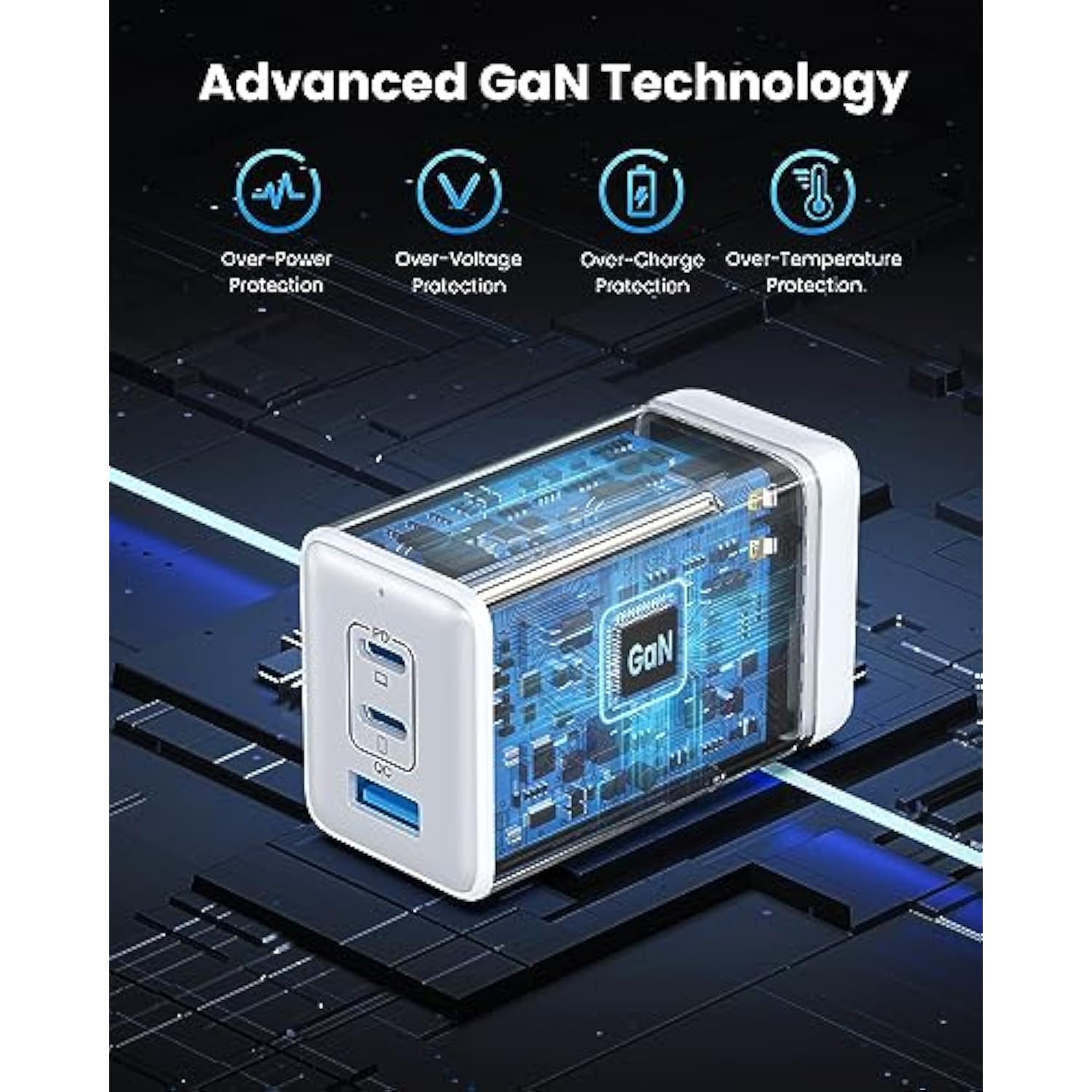 128W USB-C Wall Charger 3-Port GaN Fast Charging Foldable Adapter for MacBook iPad iPhone White