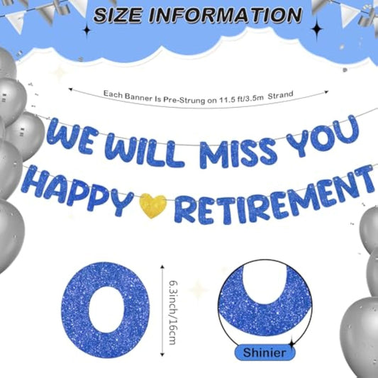 Pre Strung Happy Retirement And We Will Miss You Banner Bunting Retirement Party Decorations Goodbye Party Banner For Men Women Going Away Army Farewell Gift(Navy Blue)