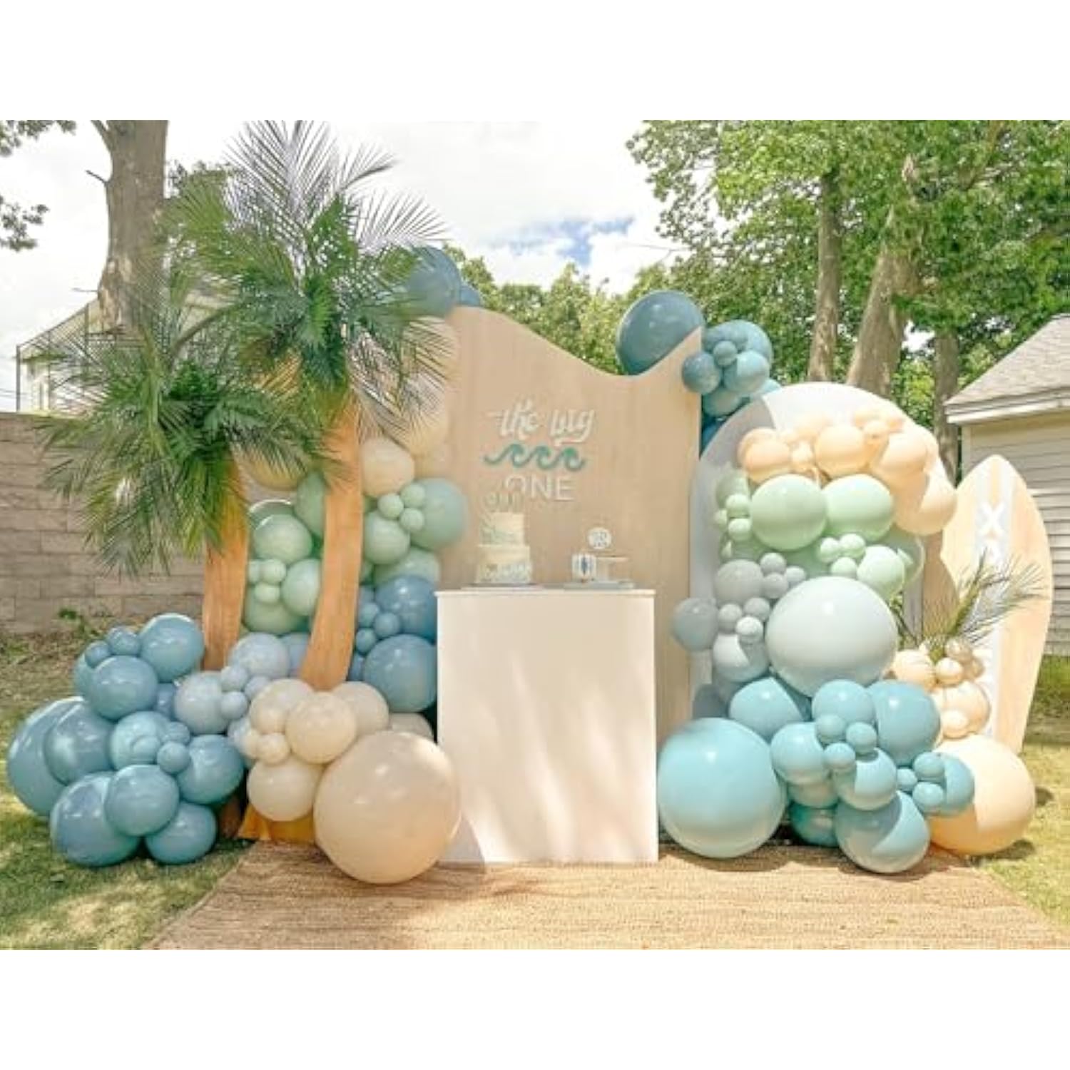 The Big One Balloon Garland Arch Kit, 141Pcs Haze Fog Blue Mist Green And Sand White Balloons For Beach Party Decorations Surf Theme First Birthday On Board Boho Baby Shower Supplies